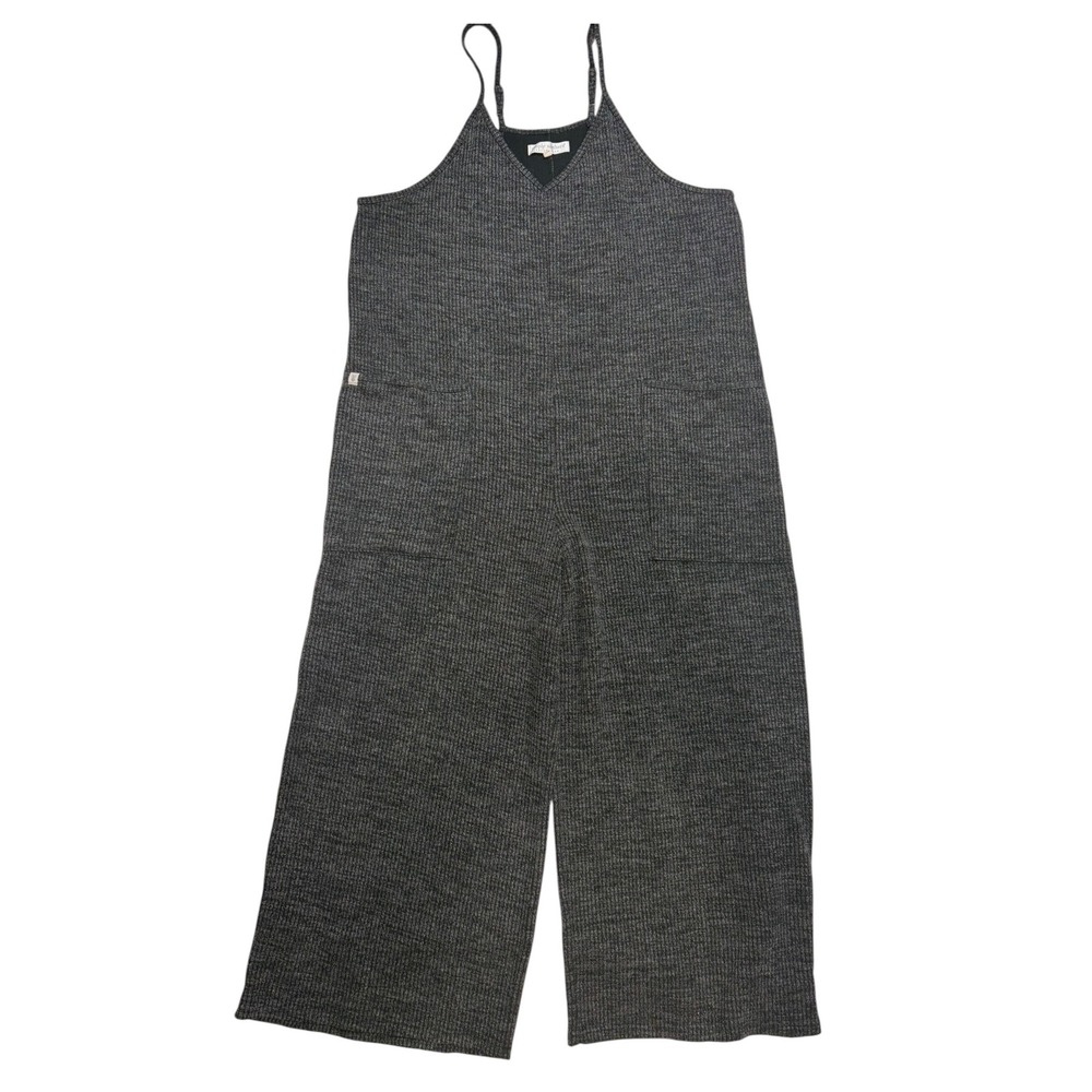 Simply Southern Gray Ribbed Knit Wide Leg Jumpsuit Sleeveless V-Neck XL